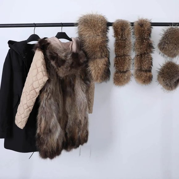 CONVERTIBLE 4 in 1 NATURAL FUR BLACK WATERPROOF PARKA WINTER COAT SIZE 8/10 - Picture 8 of 16